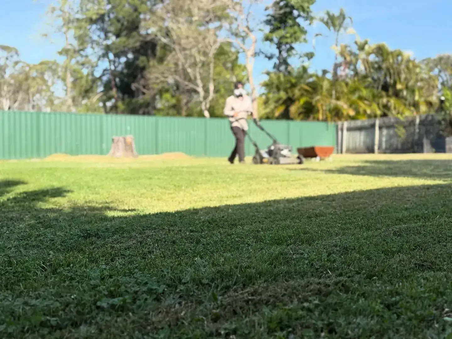 The OnTime crew on a lawn mowing job in Brisbane